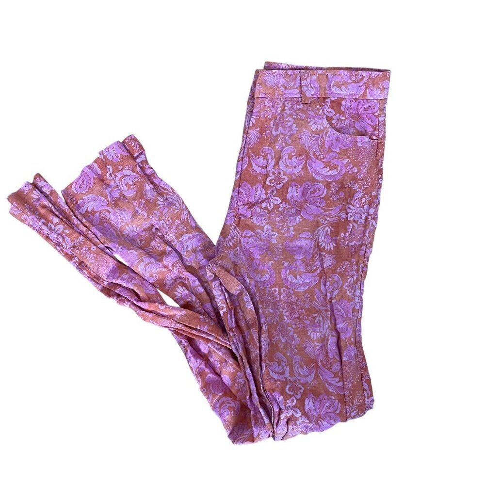 Zara Floral Pants S Pink & Orange Cotton Blend‎ jean style pockets casual color